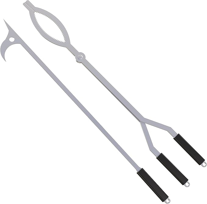40" Fire Tongs Firewood Grabbers and Fire Poker Set, Stainless Steel Large Log Grabbers for Outdoor