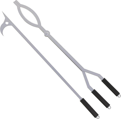 40" Fire Tongs Firewood Grabbers and Fire Poker Set, Stainless Steel Large Log Grabbers for Outdoor