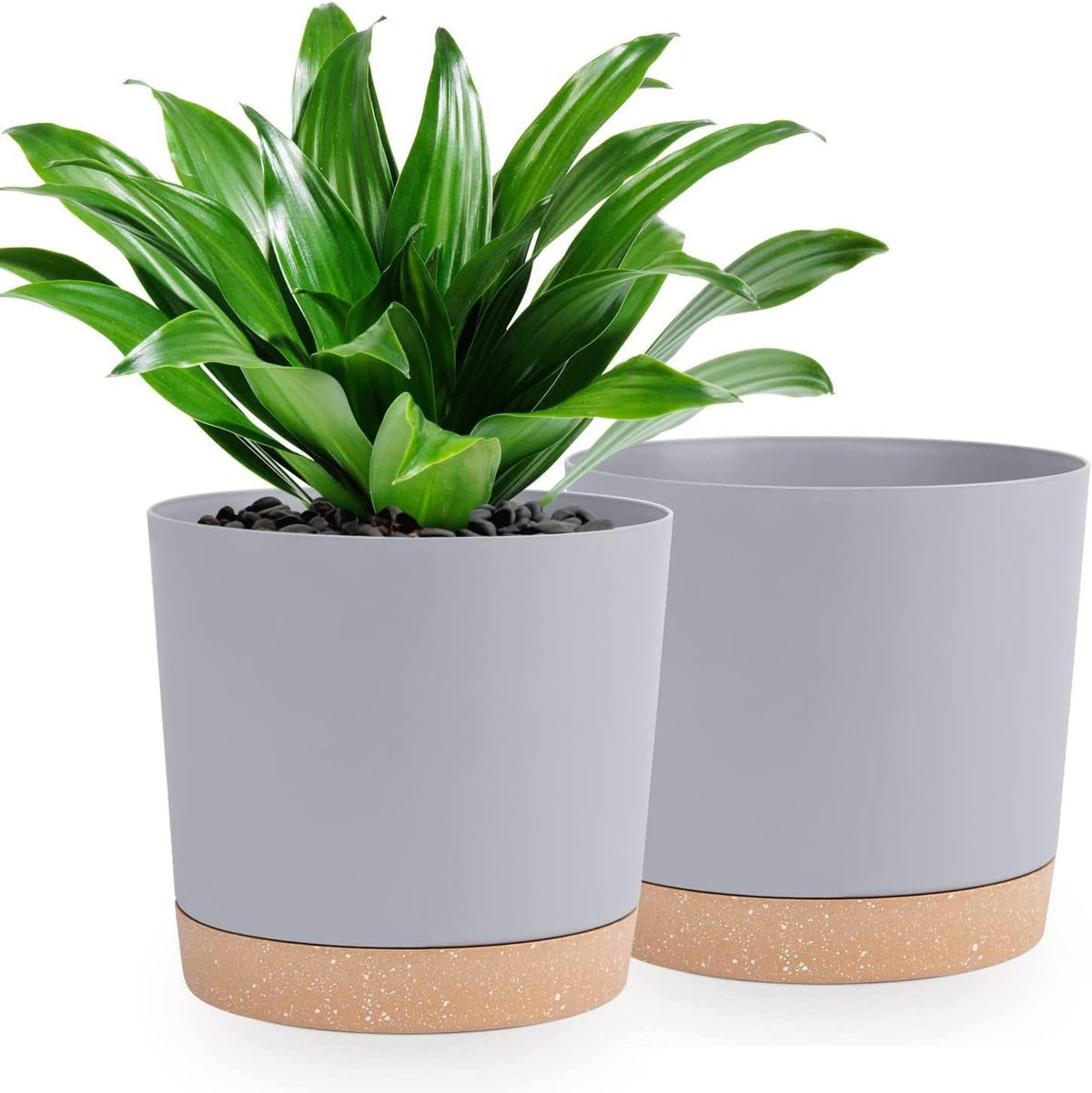 QCQHDU 10 inch Plant Pot, 2 Pack Planters for Indoor Plants with Drainage Holes & Saucer, Outdoor