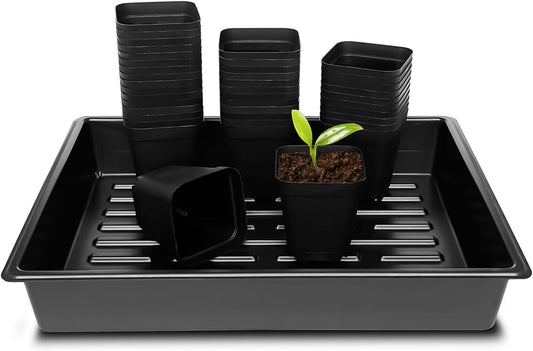 3.15 inch (8CM) Square Nursery Pots 100 pcs, Sturdy Seedlings Trays 5 Pcs, Seeds Starter