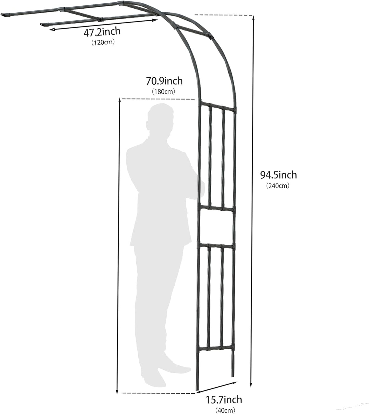 Half Garden Arch Trellis, Trellis Arch for Climbing Plants Outdoor, 7.9FT MetalGarden Arbor, Garden