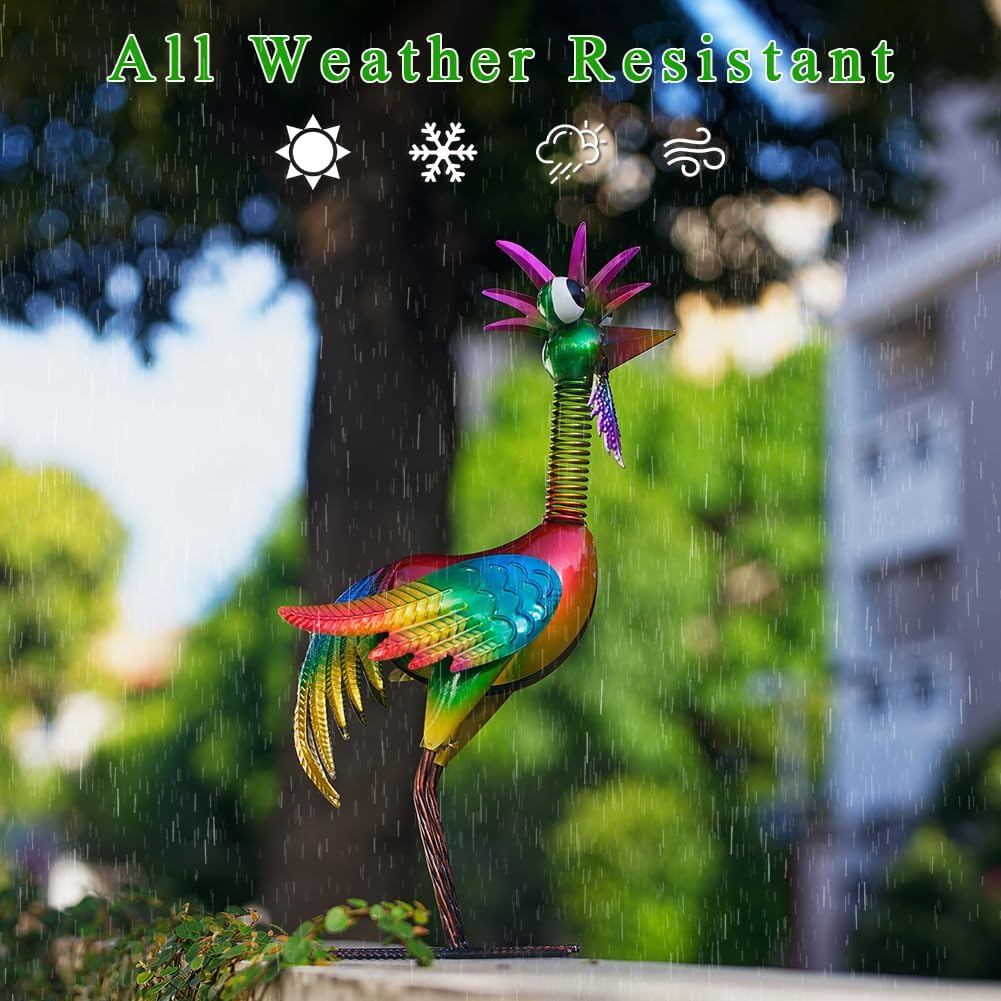 Metal Wacky Rooster Garden Statue, 18'' Rooster Decor Yard Statue Decorations Outdoor, Chicken Yard