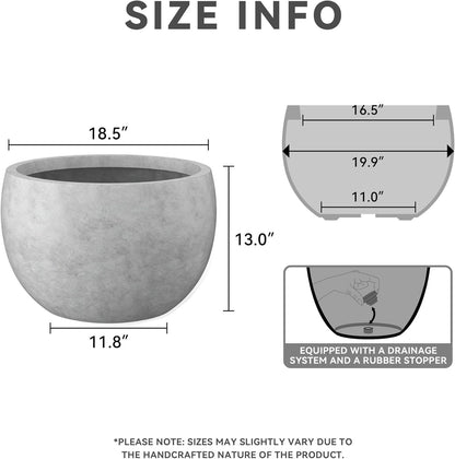 Kante 19.9" Dia Round Concrete Planter, Outdoor/Indoor Large Bowl Plant Pots with Drainage Hole and