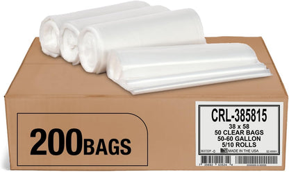 Aluf Plastics 55-60 Gallon 1.5 MIL Clear Garbage Bags - 38" x 58" - Pack of 200 - For Contractor