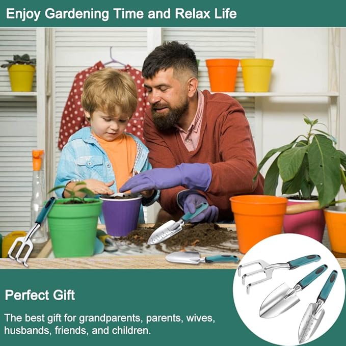 FANHAO Garden Tools Set, 3 Piece Heavy Duty Gardening Tools Cast Aluminum with Soft Rubberized