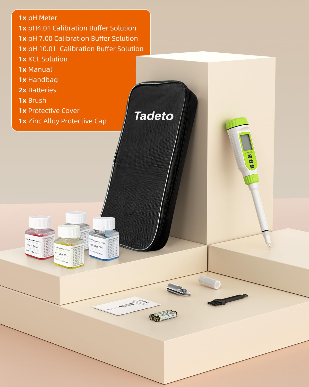 Tadeto Multifunctional Digital pH Meter for Food, High Precision Garden Soil pH Test Kit with LCD