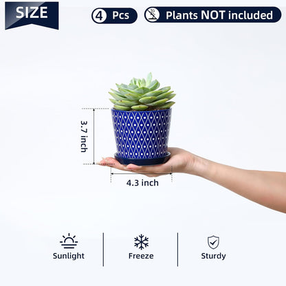 Selamica Ceramic Succulent Pots, 4.3 Inch Small Plant Pots with Drainage Holes and Saucers, Small