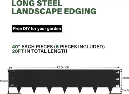 6-Pack Metal Landscape Edging,12 inch Depth 20 ft Total Length,Black Powder Coated Metal Edging for