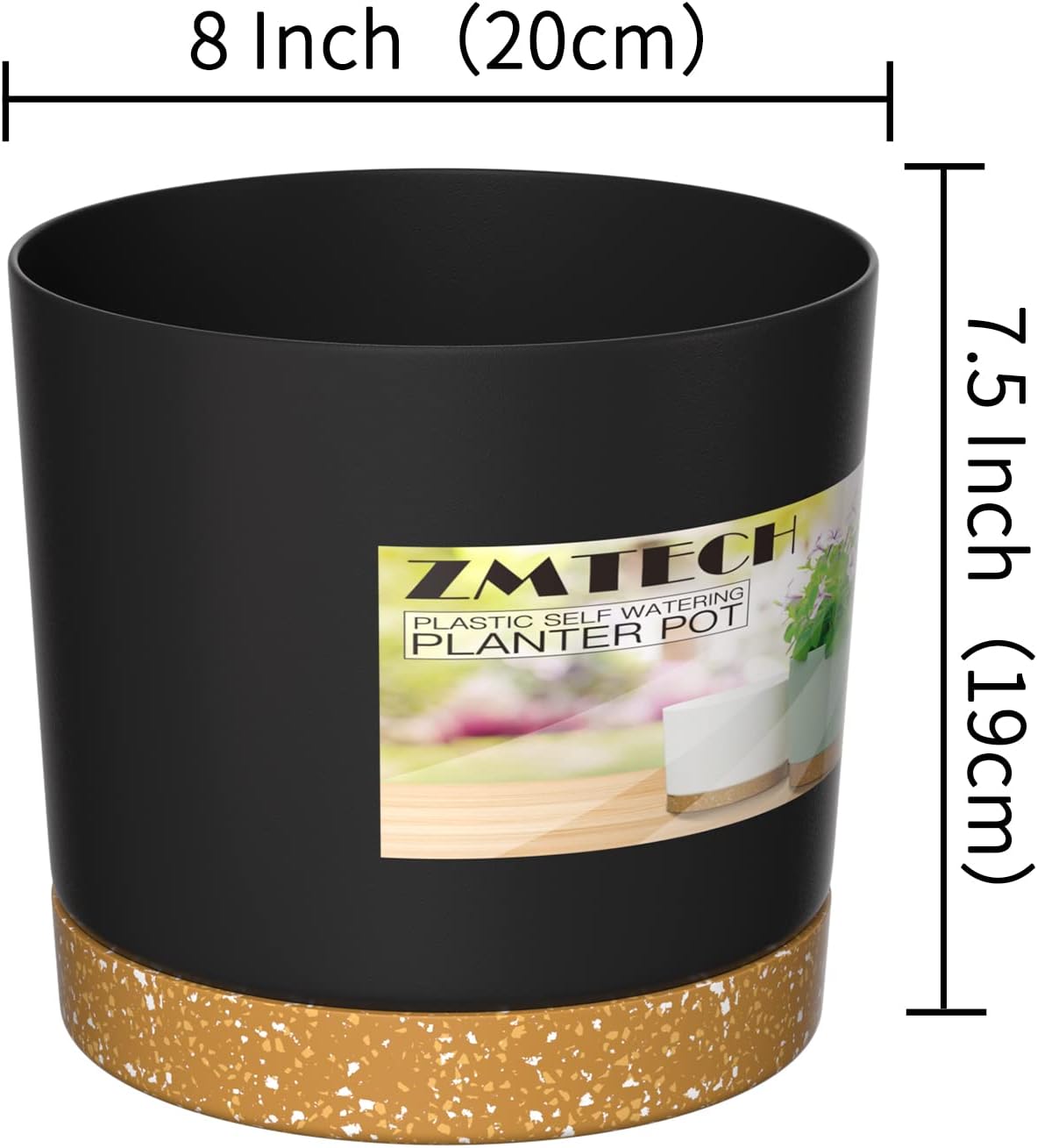ZMTECH Plant Pots, Set of 3 8'' Self Watering Plastic Planter with Drainage Hole and Saucer, Modern