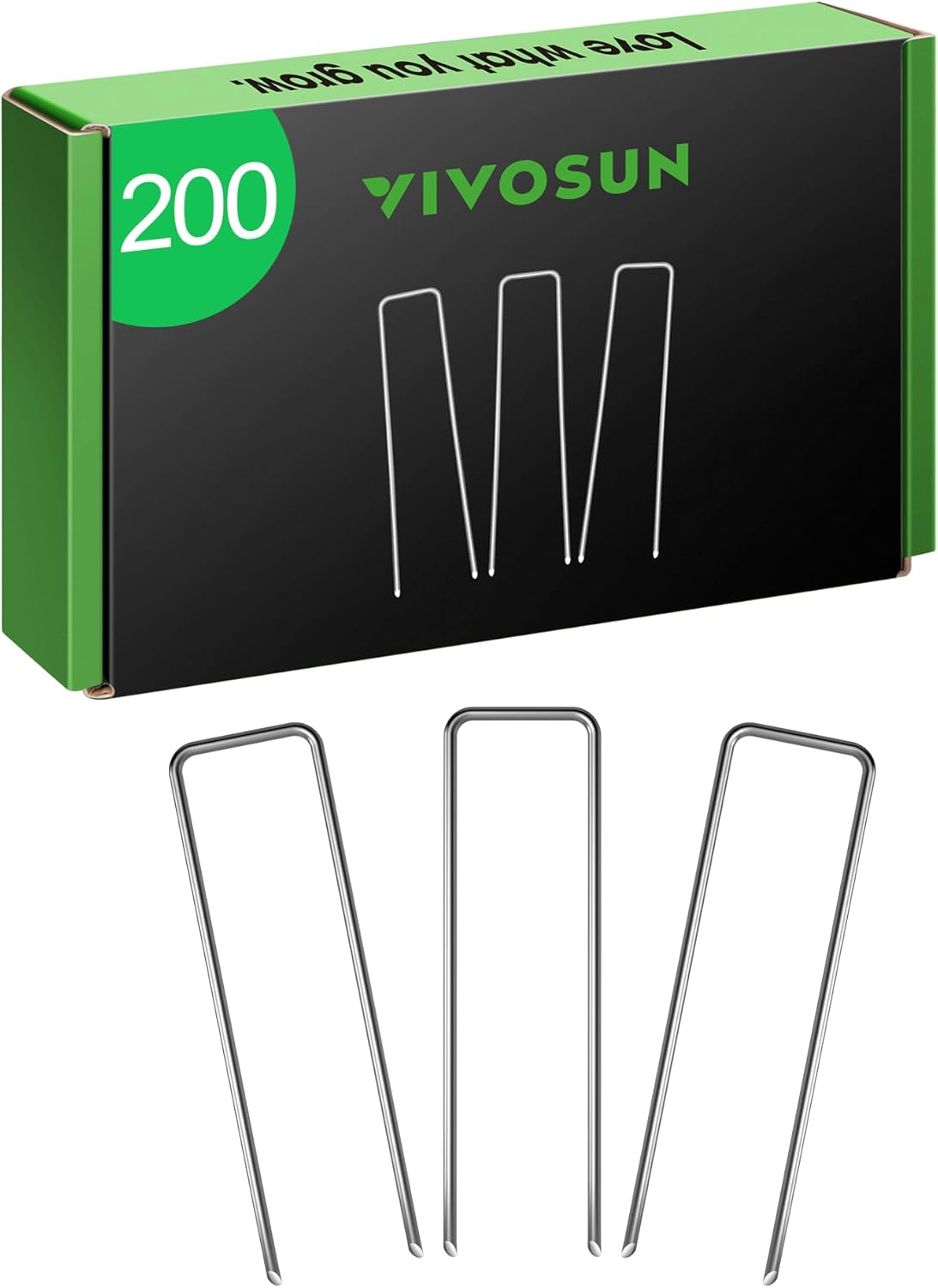 VIVOSUN 6-Inch 200-Pack Garden Stakes, 11-Gauge Galvanized Steel U-Shaped Staples for Landscape