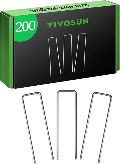 VIVOSUN 6-Inch 200-Pack Garden Stakes, 11-Gauge Galvanized Steel U-Shaped Staples for Landscape