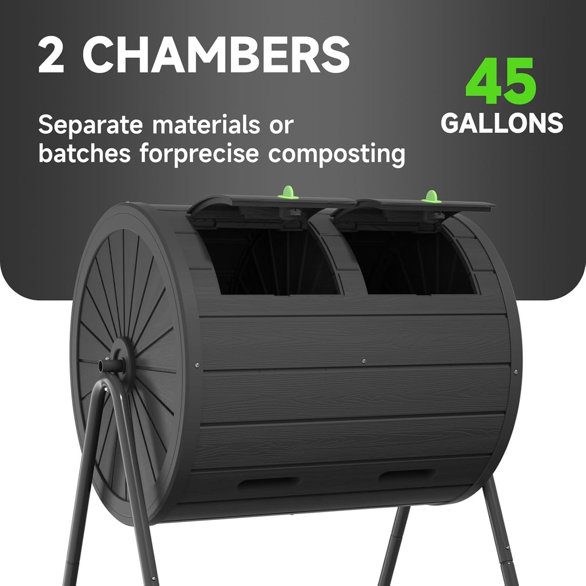 PatioZen Compost Bin 45 Gallon Outdoor, Black