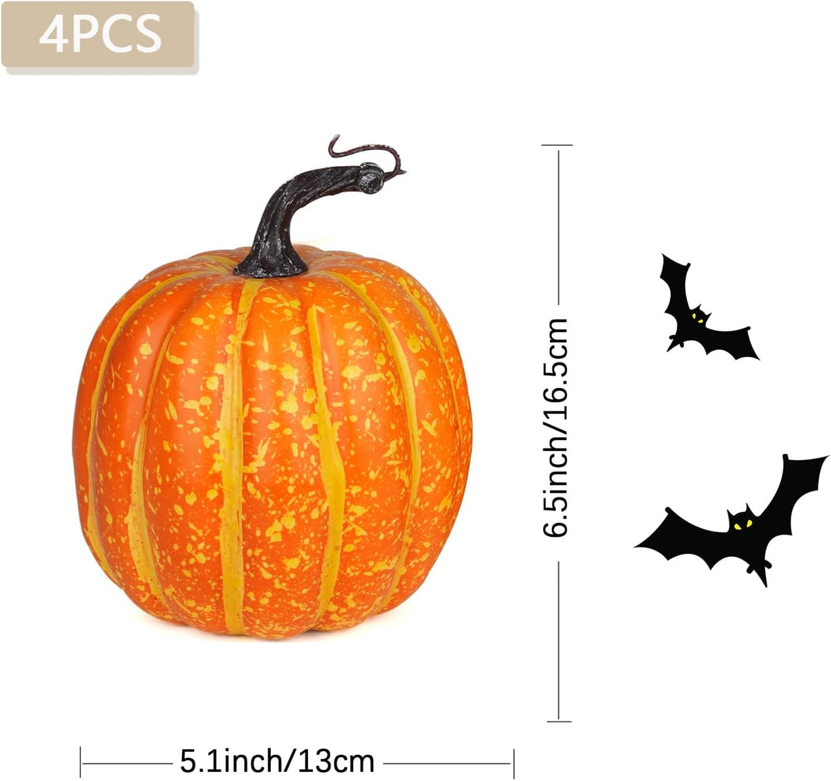 Artmag 6 Inch Large Artificial Pumpkins, 4PCS Big Orange Drawing Line Faux Foam Harvest Pumpkins