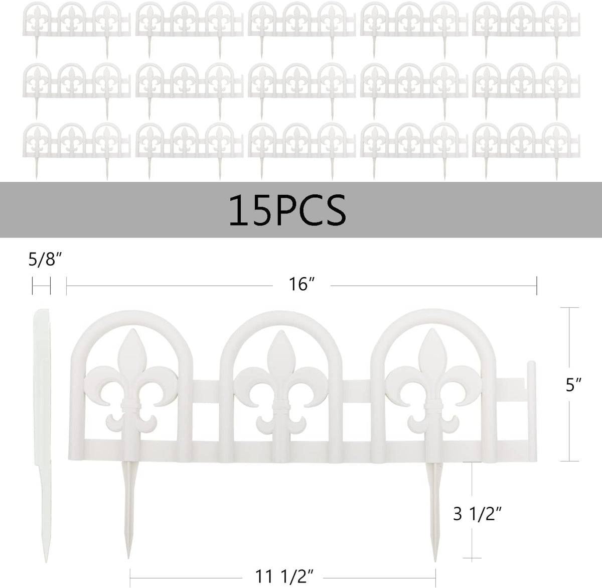 Evelyne White Garden Border Plastic Edging: Wrought Iron Design - 15pcs White Yard Landscaping