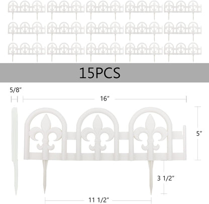 Evelyne White Garden Border Plastic Edging: Wrought Iron Design - 15pcs White Yard Landscaping