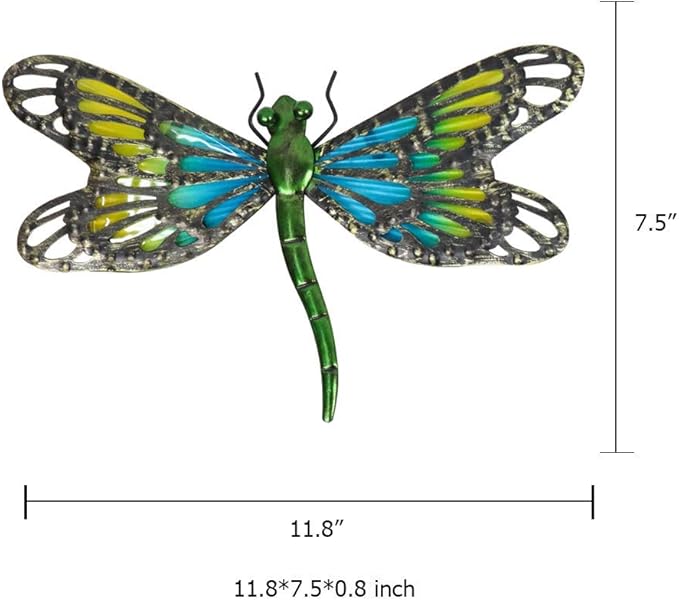 HONGLAND 2Pcs Metal Dragonfly Wall Decor Outdoor Dragonfly Wall Art Glass Sculpture for Home