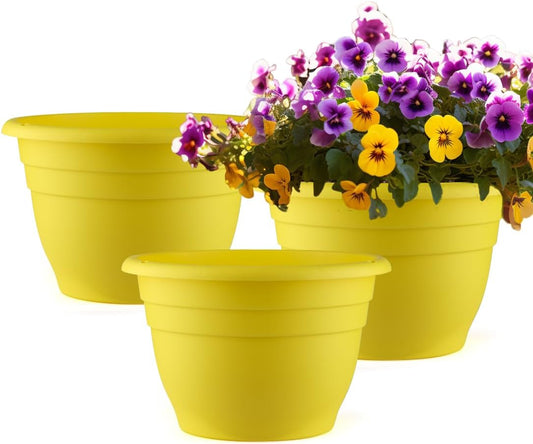 3 Pack 11 Inch Plant Pots with Drainage Hole and Plug, Durable Plastic Flower Pots for Indoor &