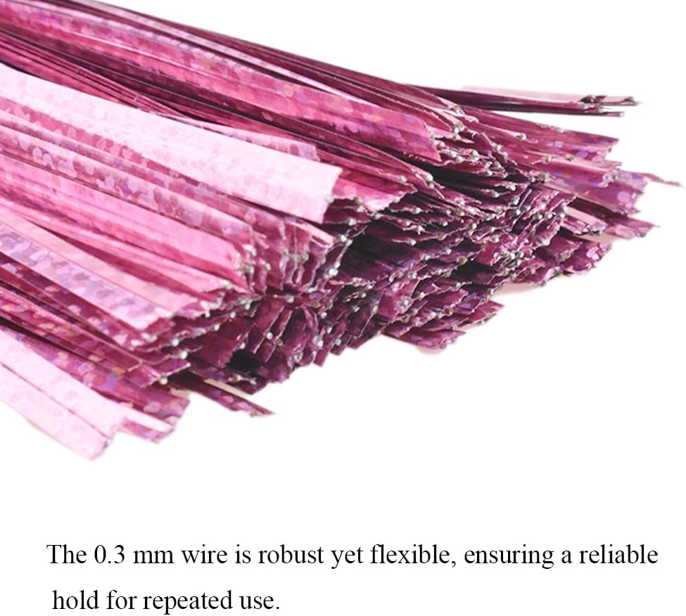 HAHIYO 300Pcs 4inches Holographic Pink Metal Twist Ties Bread Candy Coffee Bag Ties Plant Garden