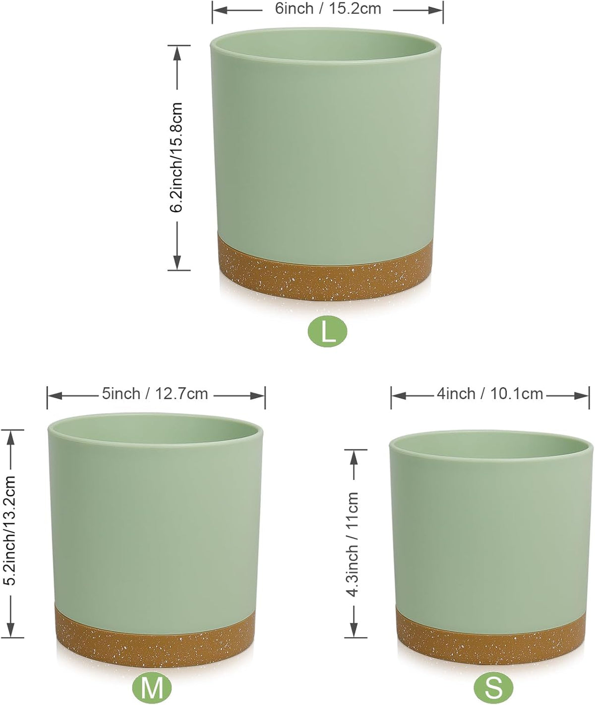 3 Pack 6/5/4 inch Cylindrical Flower Pots, Modern Small Round Plastic Plant Pots with Drainage