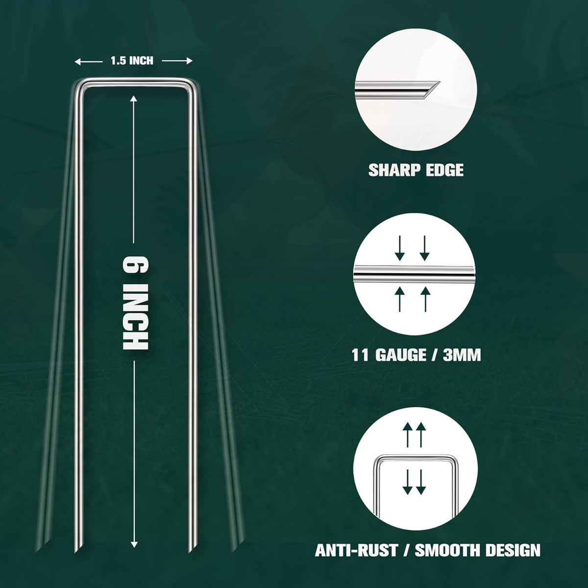 Garden Stakes, 20-Piece 6 Inch Never Rust Galvanized Landscape Staples, 5X Sharper Durable Stakes