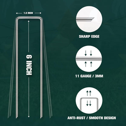 Garden Stakes, 20-Piece 6 Inch Never Rust Galvanized Landscape Staples, 5X Sharper Durable Stakes
