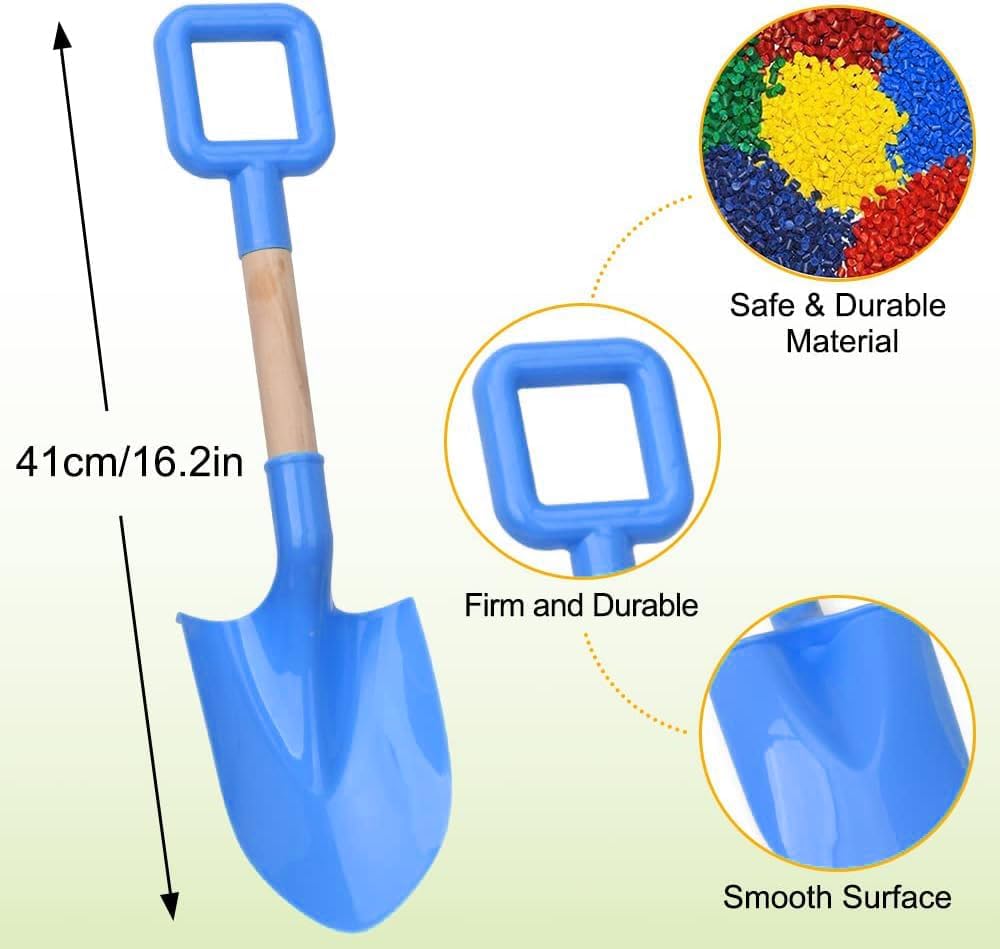 Kids Sand Shovels 16" Long Kids Beach Spade Durable Wood Handle ABS Plastic Spade Garden Tool Set