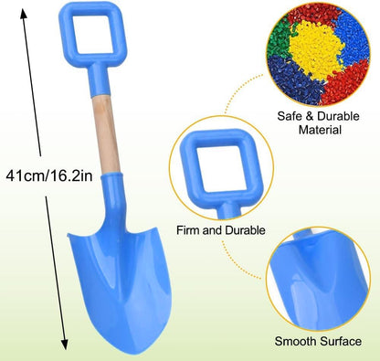 Kids Sand Shovels 16" Long Kids Beach Spade Durable Wood Handle ABS Plastic Spade Garden Tool Set