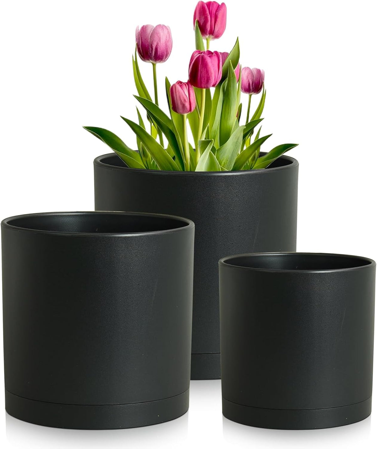 8/7/6 inch Plant Pots, 3 Set Cylinder Flower Pots for Outdoor Indoor Plants, Decorative Plastic