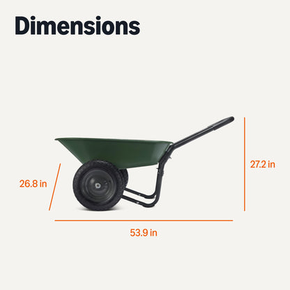 Amazon Basics Garden Wheelbarrow, Heavy Duty, 330 Pounds Capacity, 3.7 Cubic Feet, 26.8W x 53.9D x
