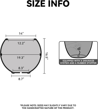 Kante Round Concrete Flower Pot, 19.3 Inch Dia (14" Opening) Sphere Shape Design Planter with