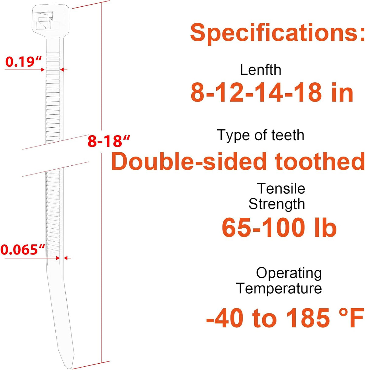 Zip Ties Assorted Size,8+12+14+18 Inch Double Sided Toothed,100 LBS Tensile Strength Heavy Duty