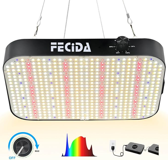FECiDA 1200W Equivalent LED Grow Light, 130W True Power Full Spectrum Plant Light, 0–100% Dimmable