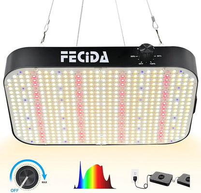 FECiDA 1200W Equivalent LED Grow Light, 130W True Power Full Spectrum Plant Light, 0–100% Dimmable