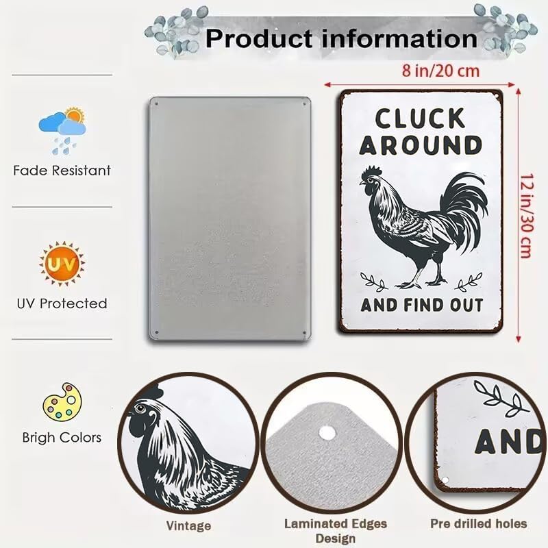 Funny Chicken Gifts Chicken Cluck Around and Find Out Tin Sign for Home Farm Chicken Coop Farmhouse