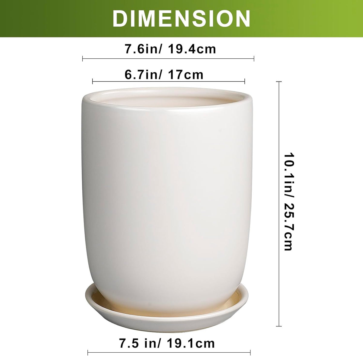 Plant Pot 8 Inch - Ceramic Planter for Indoor Plants Outdoor, Large Plant Pot with Drainage Hole