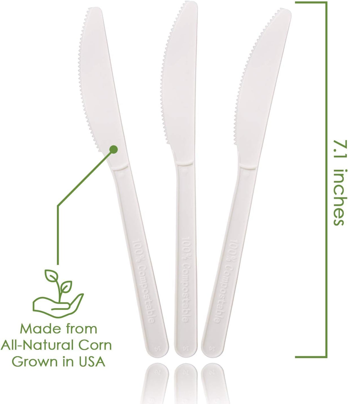 Ecovita 100% Compostable Knives - 500 Large Disposable Utensils (7 in.) Bulk Size Eco Friendly