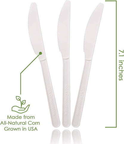 Ecovita 100% Compostable Knives - 500 Large Disposable Utensils (7 in.) Bulk Size Eco Friendly