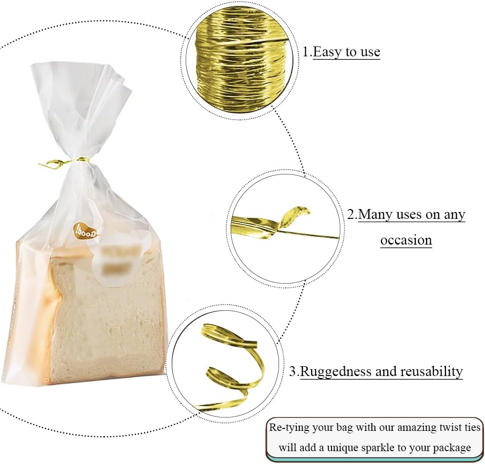 HAHIYO 350Yards/1050Feet/320M Gold Metal Twist Ties for Bread Candy Coffee Plant Garden Cellophane