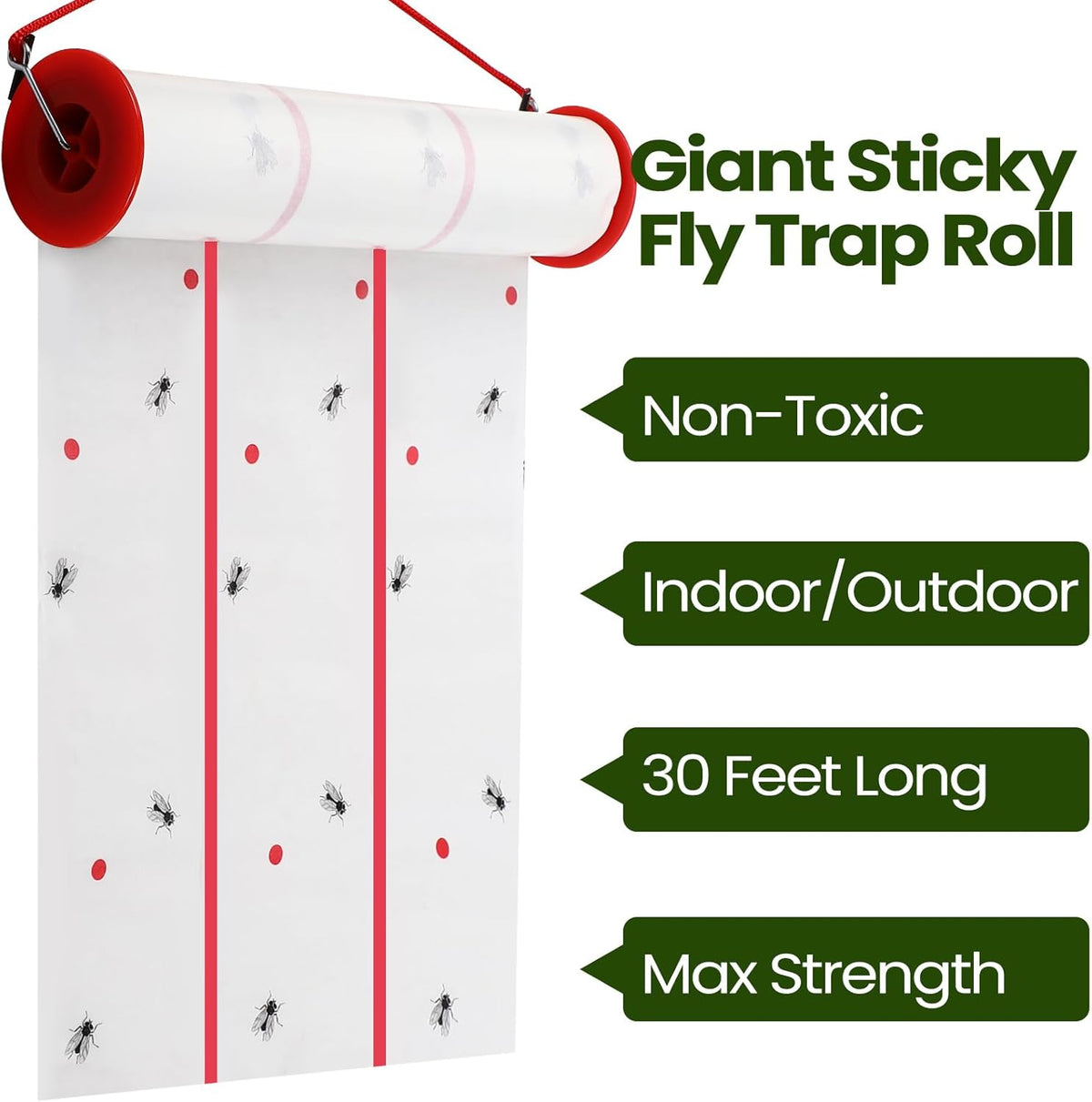 Qualirey Giant Sticky Fly Traps,30 Feet Fly Strips for Indoor Outdoor Hanging Flying Tapes Non