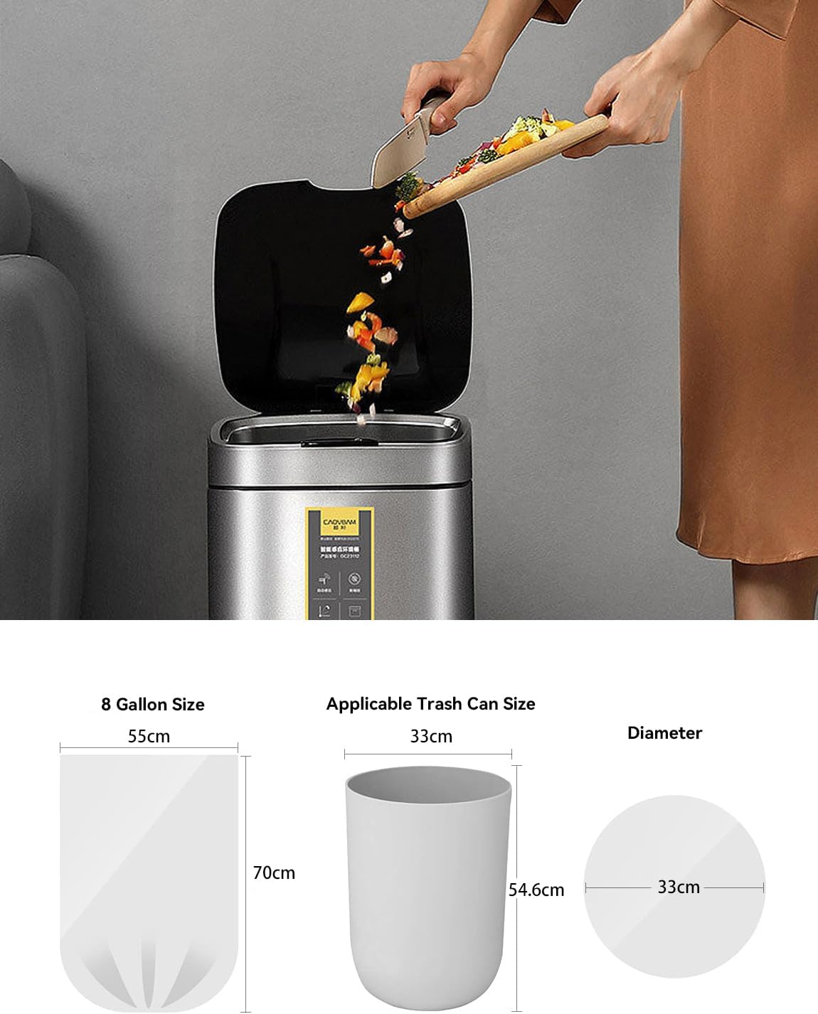 Trash Bags 8 Gallon, Medium Garbage Bags, No Flaps/Ties, 55cm*70cm, 9.35g/pcs, Pack of 36 Count