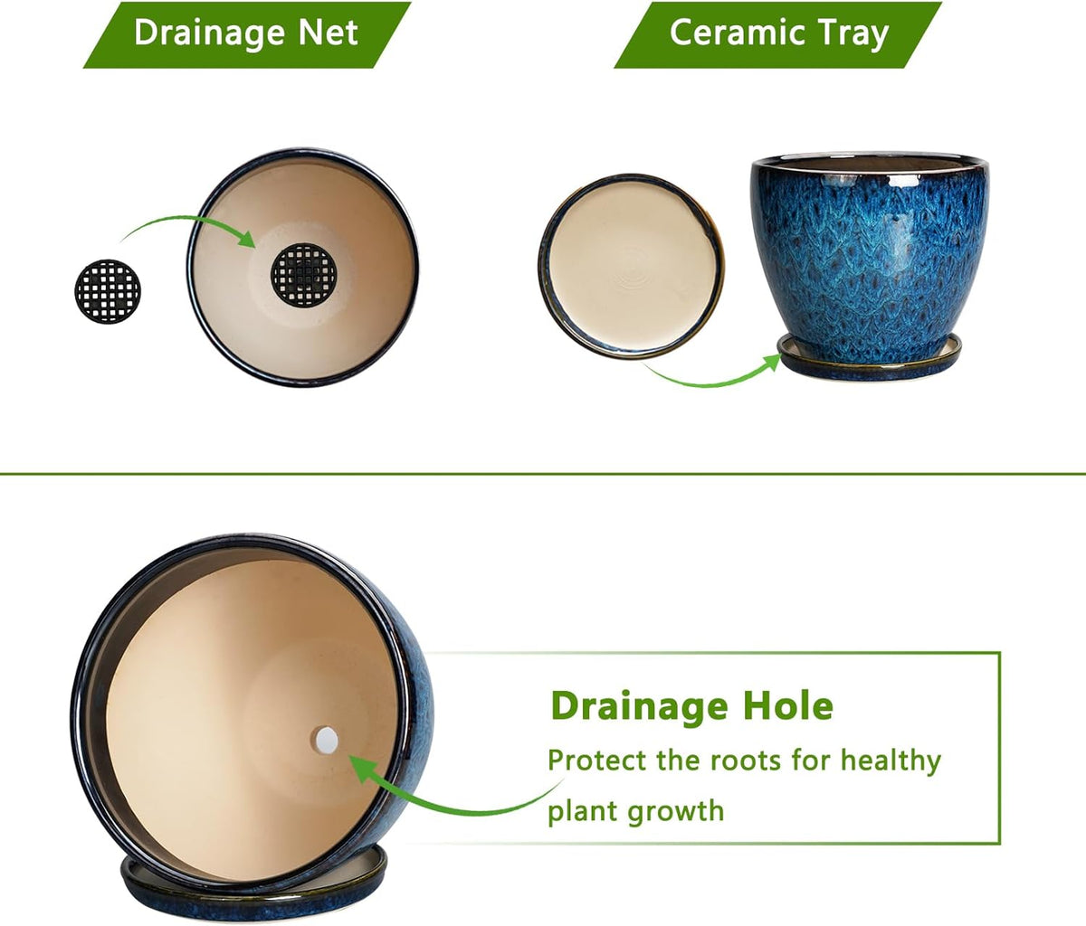 10 Inch Ceramic Planter Pot Round Plant Pot for Indoor Plants Outdoor Large Flower Pot with