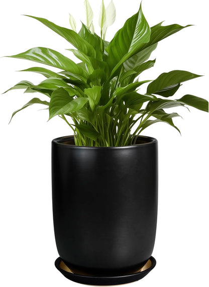 Ceramic Planter 8 Inch - Plant Pot for Indoor Outdoor Plants Cylinder Flower Pot with Drainage Hole