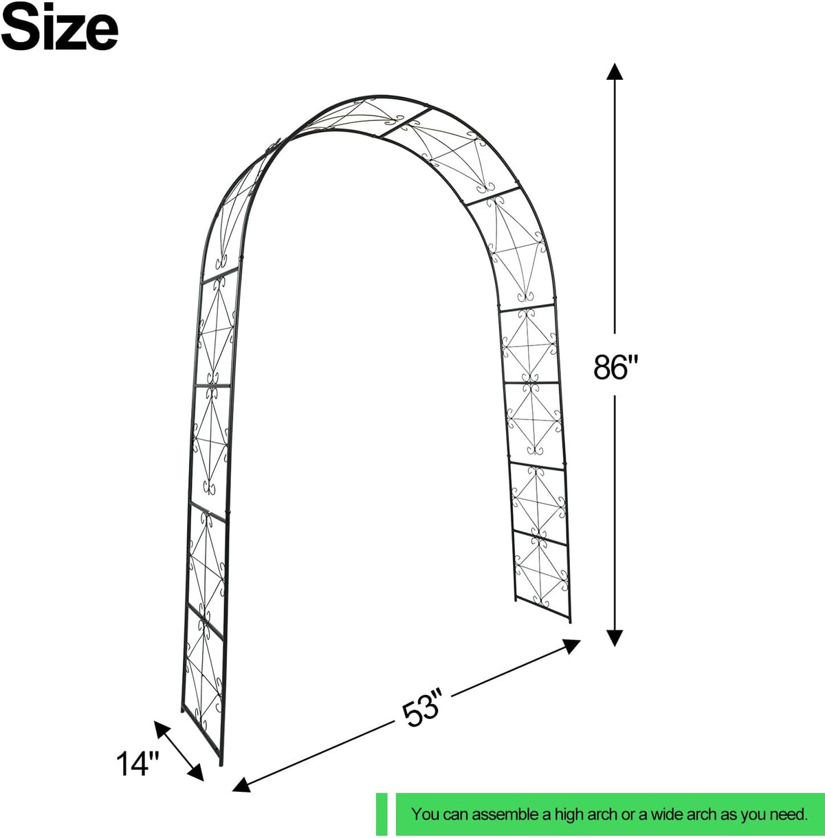 Metal Garden Arch 7.2ft High X 4.5ft Wide Garden Arbor for for Climbing Plants Roses Vines, Outdoor