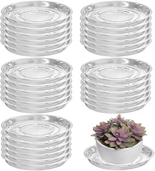 30 Packs 14 Inches Large Clear Plant Saucers for Indoor Outdoor Use Heavy Duty Plastic Plant Trays