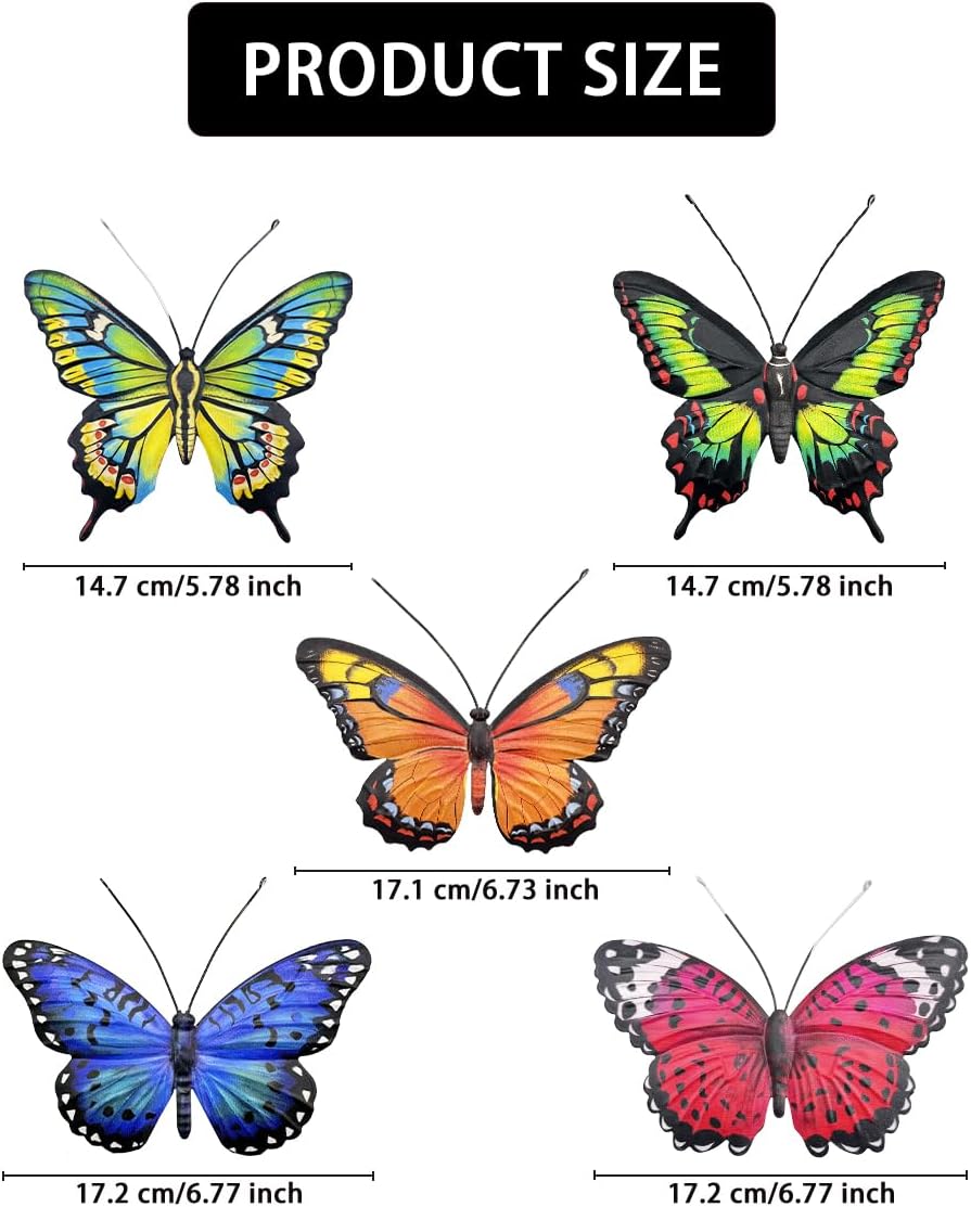 EOORAU Metal Butterfly Wall Outdoor Decor - 5 Pack Metal Butterflies Wall Art Sculpture Hanging