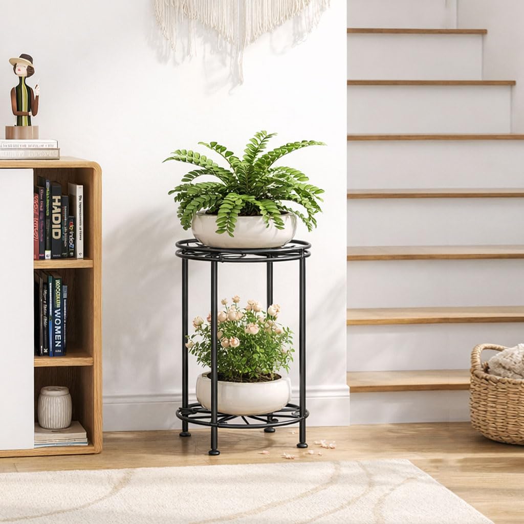 Josmimic Plant Stand 2-Tier 10.2in Width 16.4in Tall Flower Pot Rack Small Plant Table Metal For