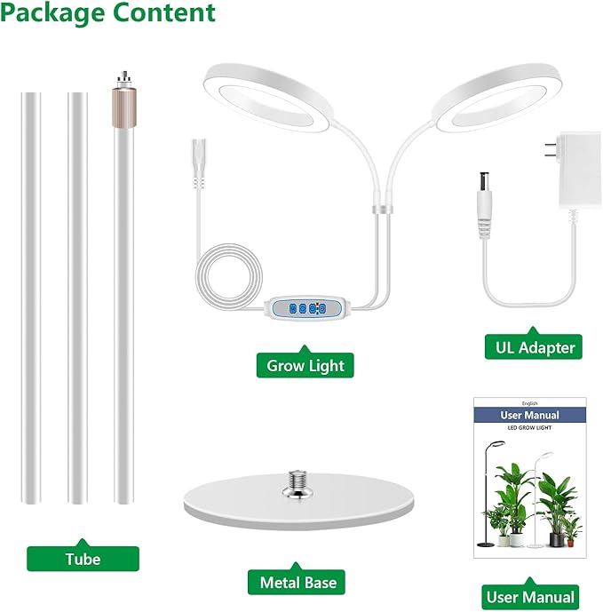 Large Plant Light for Indoor Plants, 2 Head Full Spectrum Grow Light with 68" Adjustable Stand for