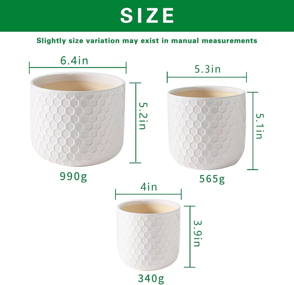 Docrin Plant Pots Indoor with Drainage: 6.4+5.3+4 Inch Ceramic Flower Pots for Plants - Set of 3
