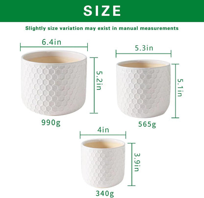 Docrin Plant Pots Indoor with Drainage: 6.4+5.3+4 Inch Ceramic Flower Pots for Plants - Set of 3