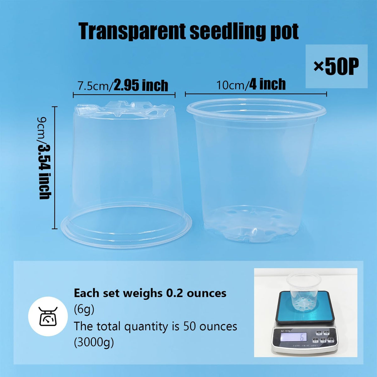 4" Clear Seeding Pots 50-Pack Round for Seeds Starting, Seeds Germination Transparent Nursery Pots